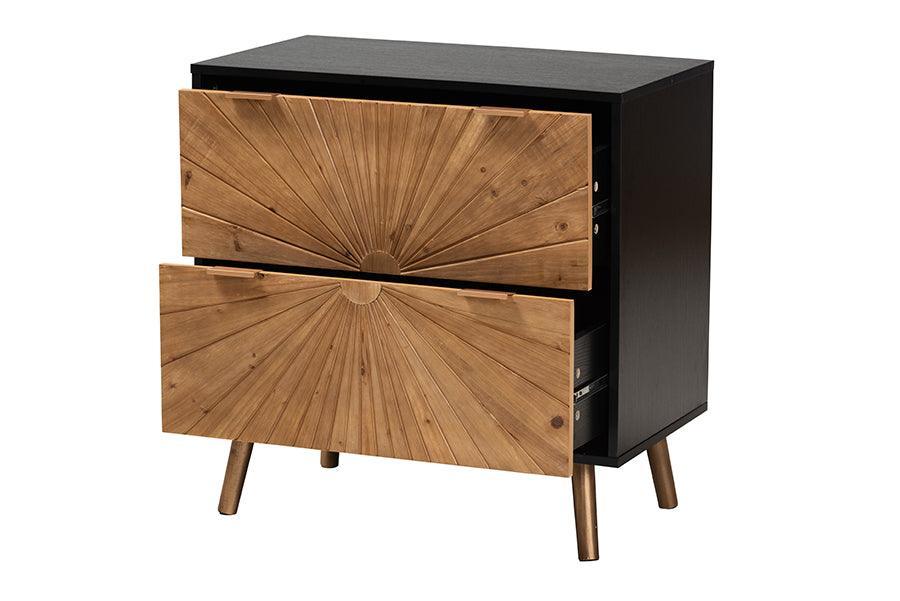 Richardson Mid-Century Transitional Two-Tone Black and Natural Brown Finished Wood 2-Drawer Storage Cabinet FredCo