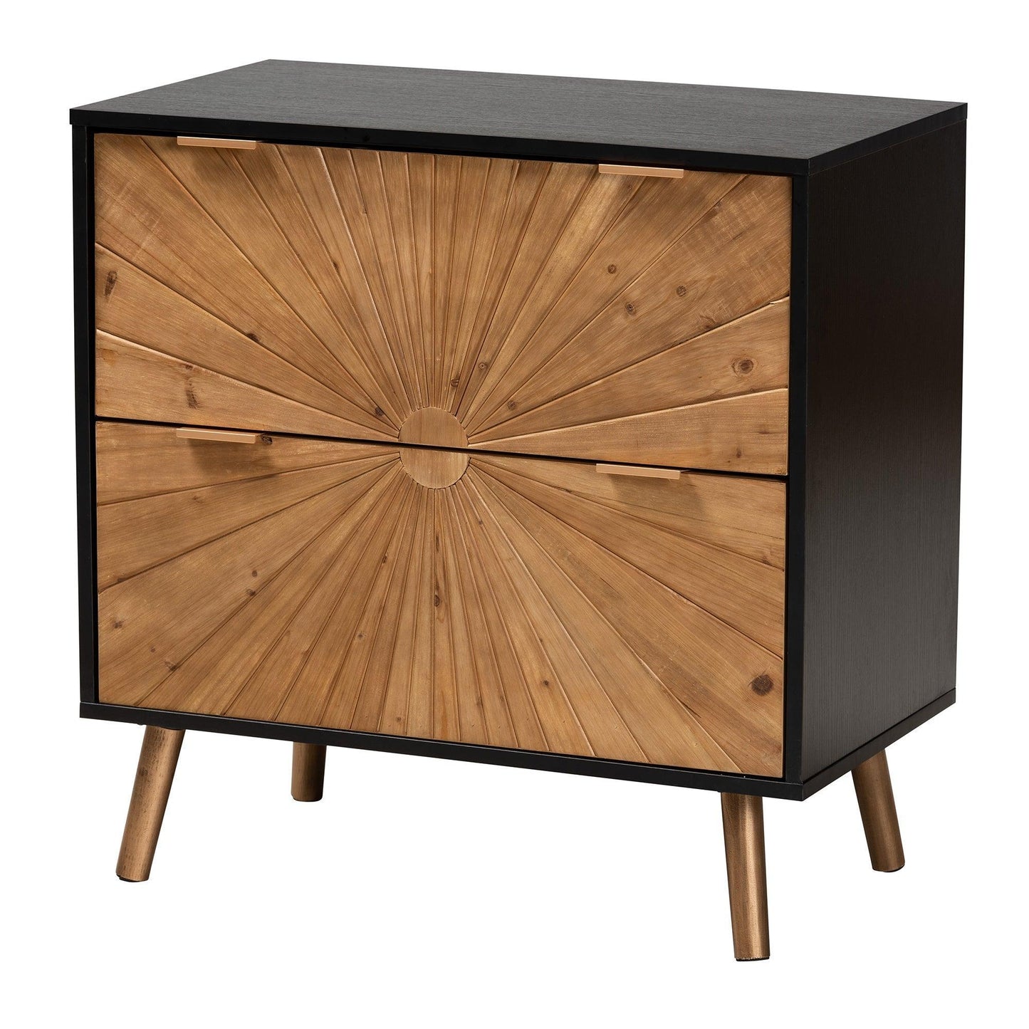 Richardson Mid-Century Transitional Two-Tone Black and Natural Brown Finished Wood 2-Drawer Storage Cabinet FredCo