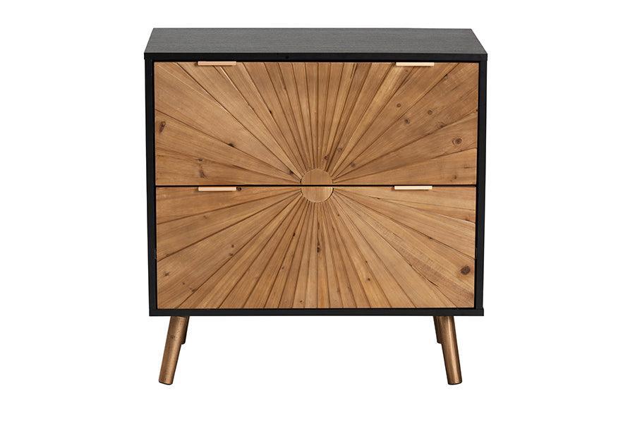 Richardson Mid-Century Transitional Two-Tone Black and Natural Brown Finished Wood 2-Drawer Storage Cabinet FredCo