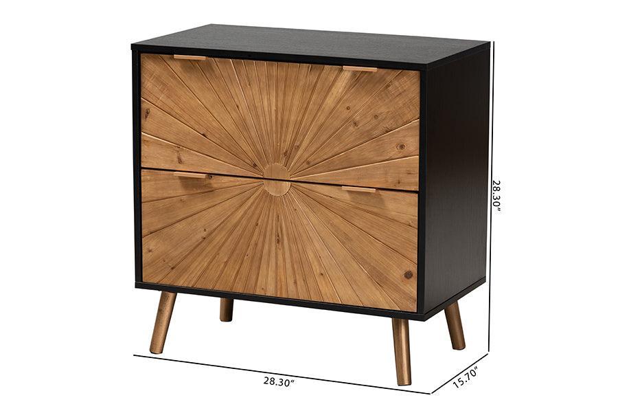 Richardson Mid-Century Transitional Two-Tone Black and Natural Brown Finished Wood 2-Drawer Storage Cabinet FredCo