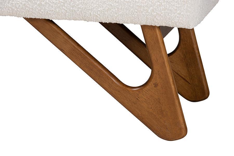 Rika Japandi Cream Boucle Fabric and Walnut Brown Finished Wood Bench FredCo