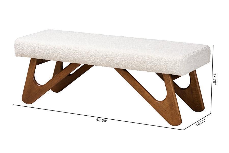 Rika Japandi Cream Boucle Fabric and Walnut Brown Finished Wood Bench FredCo