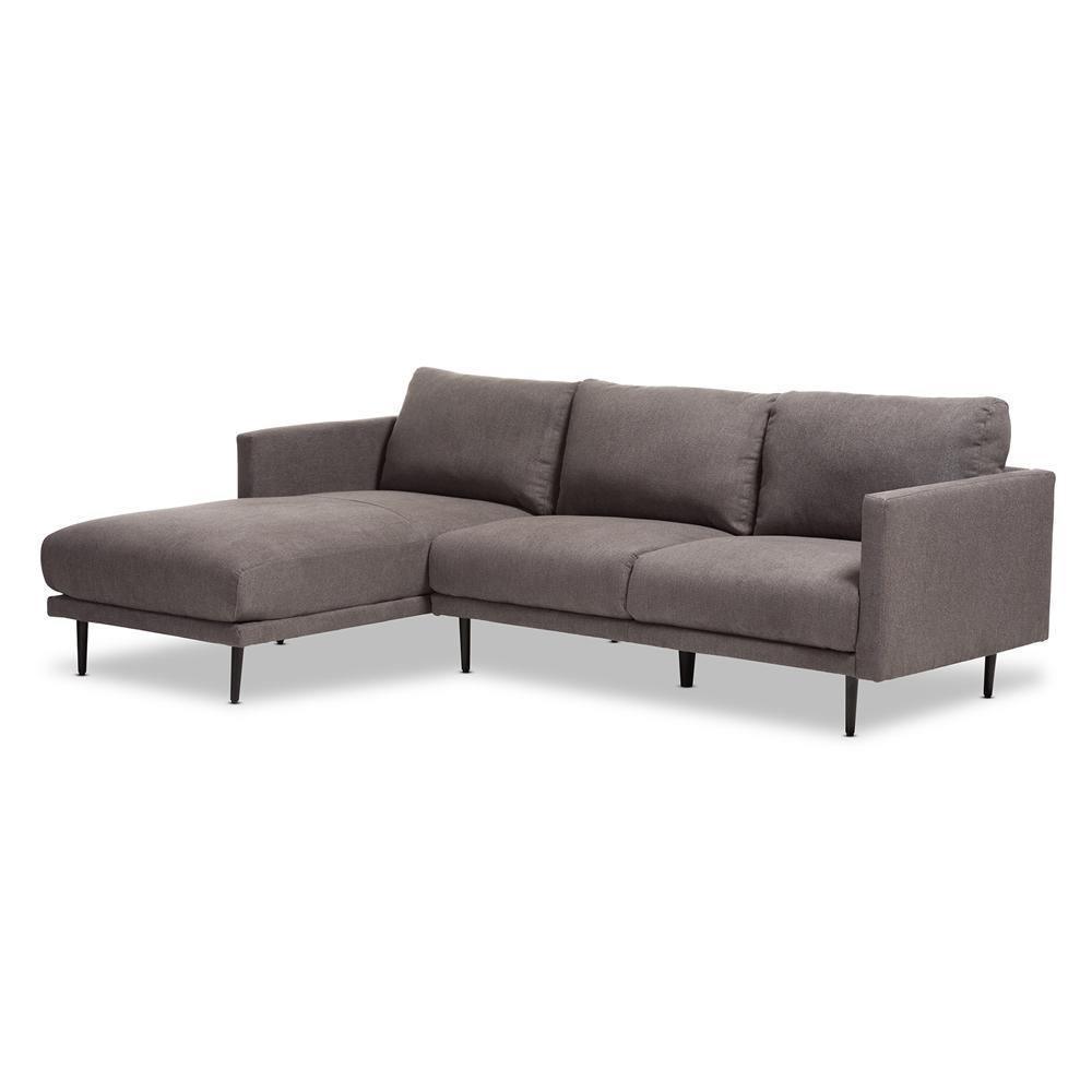 Riley Retro Mid-Century Modern Grey Fabric Upholstered Left Facing Chaise Sectional Sofa FredCo