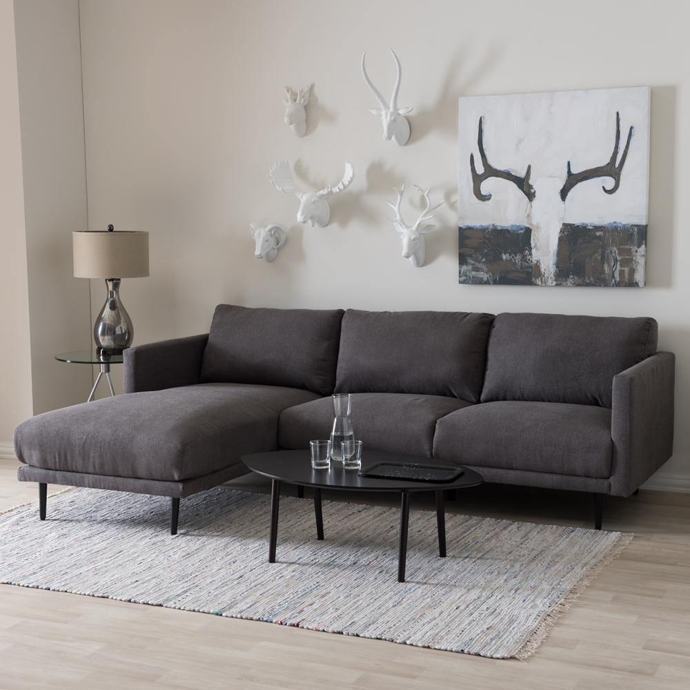 Riley Retro Mid-Century Modern Grey Fabric Upholstered Left Facing Chaise Sectional Sofa FredCo
