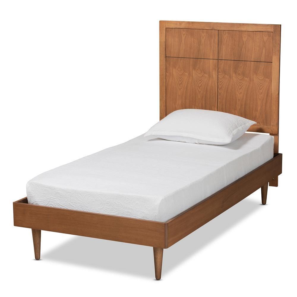 Rin Mid-Century Modern Walnut Brown Finished Wood Twin Size Platform Bed FredCo