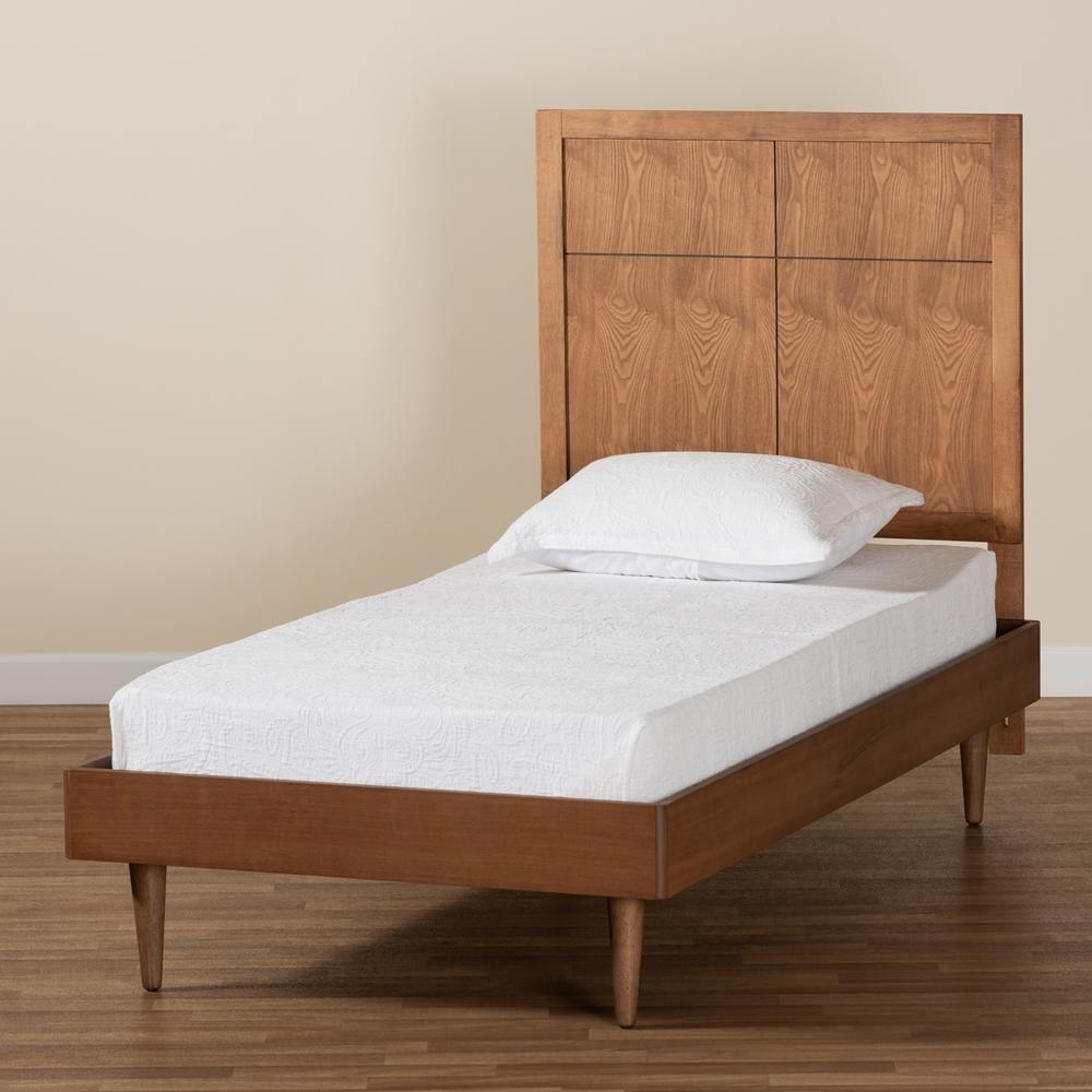 Rin Mid-Century Modern Walnut Brown Finished Wood Twin Size Platform Bed FredCo