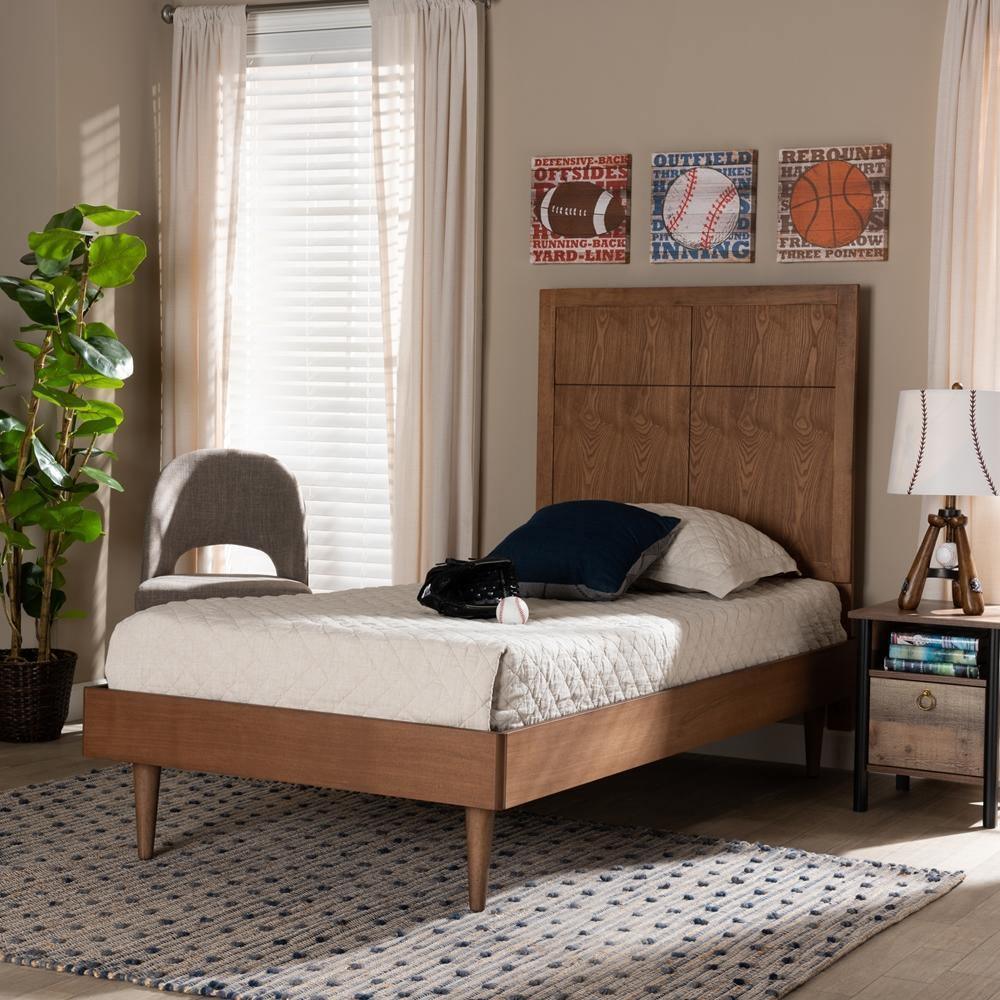 Rin Mid-Century Modern Walnut Brown Finished Wood Twin Size Platform Bed FredCo