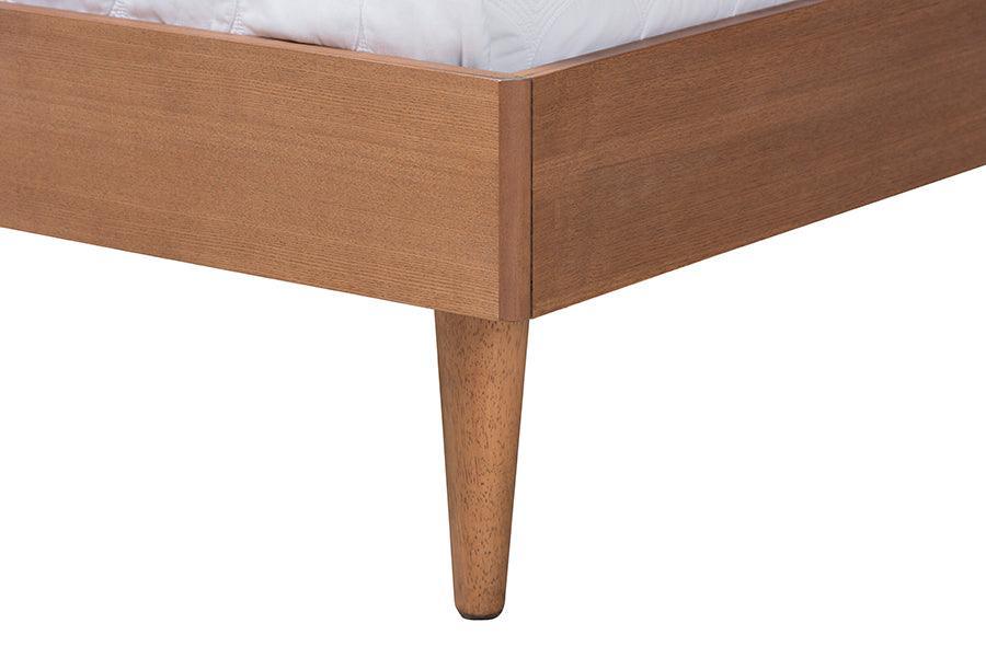 Rina Mid-Century Modern Ash Walnut Finished Wood 4-Piece King Size Bedroom Set with Synthetic Rattan FredCo