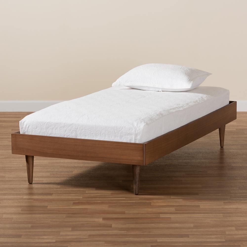Rina Mid-Century Modern Ash Walnut Finished Wood Twin Size Platform Bed Frame FredCo
