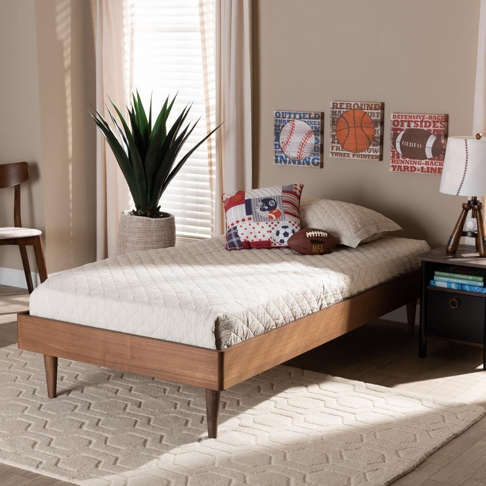 Rina Mid-Century Modern Ash Walnut Finished Wood Twin Size Platform Bed Frame FredCo