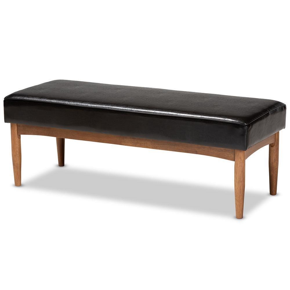 Riordan Mid-Century Modern Dark Brown Faux Leather Upholstered and Walnut Brown Finished Wood 5-Piece Dining Nook Set FredCo