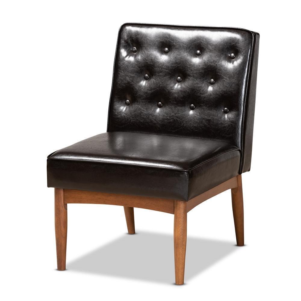 Riordan Mid-Century Modern Dark Brown Faux Leather Upholstered and Walnut Brown Finished Wood 5-Piece Dining Nook Set FredCo