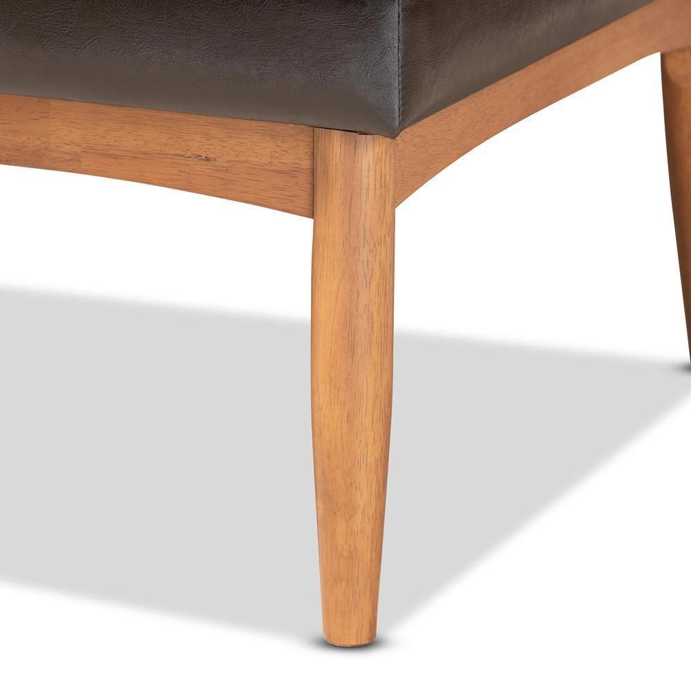 Riordan Mid-Century Modern Dark Brown Faux Leather Upholstered and Walnut Brown Finished Wood 5-Piece Dining Nook Set FredCo