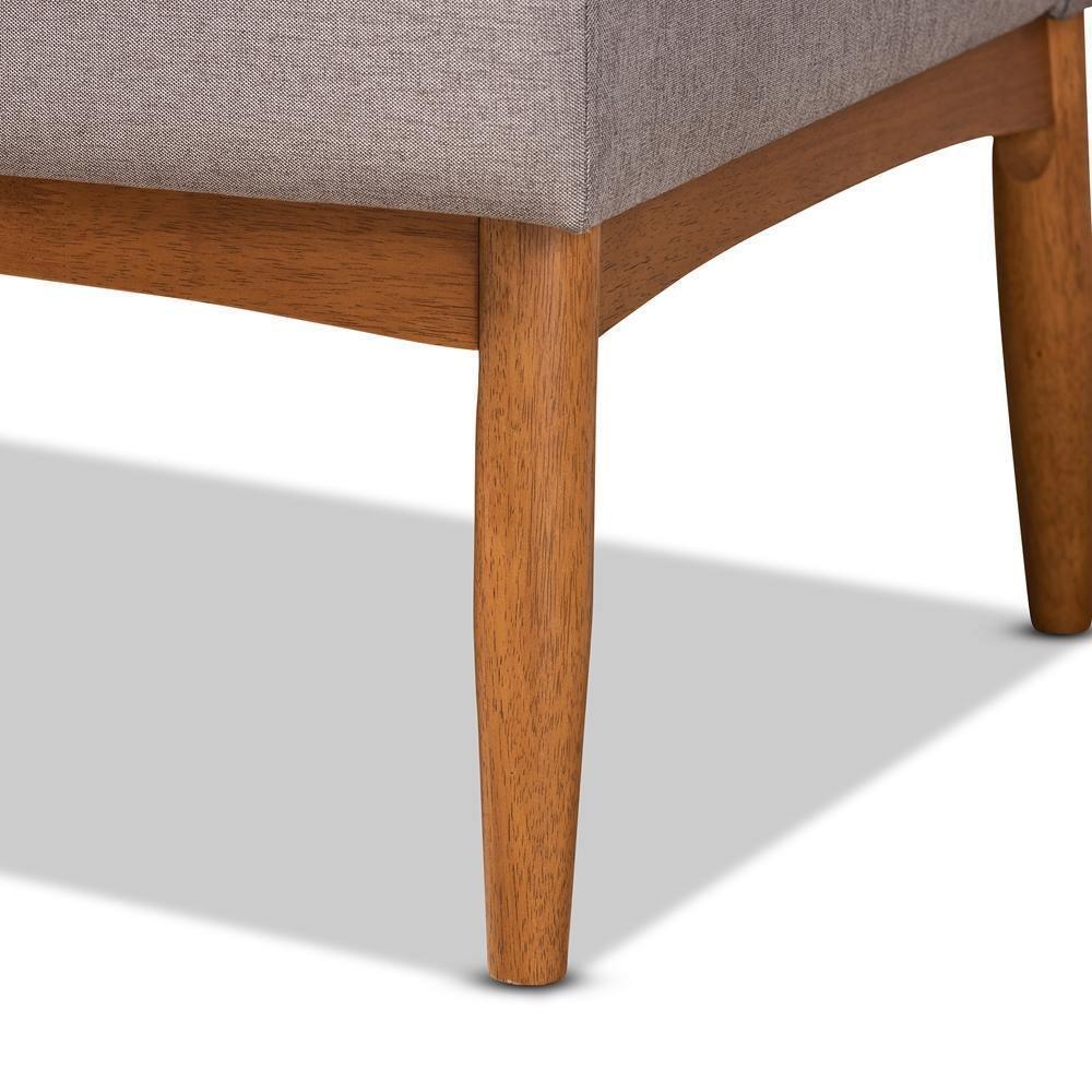 Riordan Mid-Century Modern Grey Fabric Upholstered and Walnut Brown Finished Wood 2-Piece Dining Nook Banquette Set FredCo