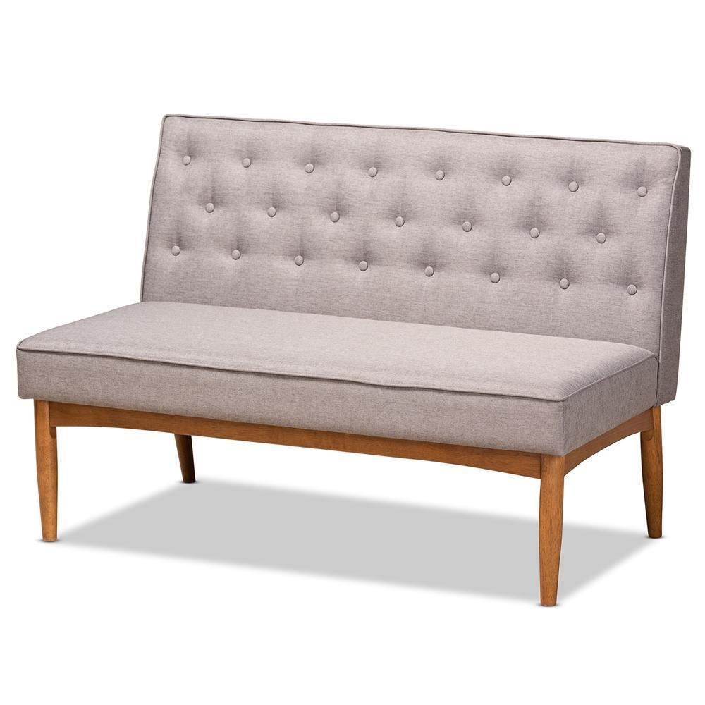 Riordan Mid-Century Modern Grey Fabric Upholstered and Walnut Brown Finished Wood 3-Piece Dining Nook Set FredCo