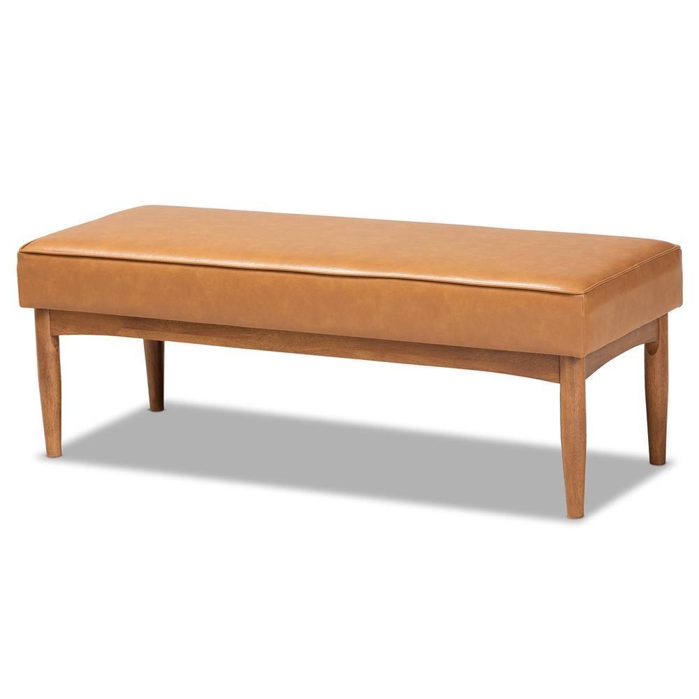 Riordan Mid-Century Modern Tan Faux Leather Upholstered and Walnut Brown Finished Wood 4-Piece Dining Nook Set FredCo