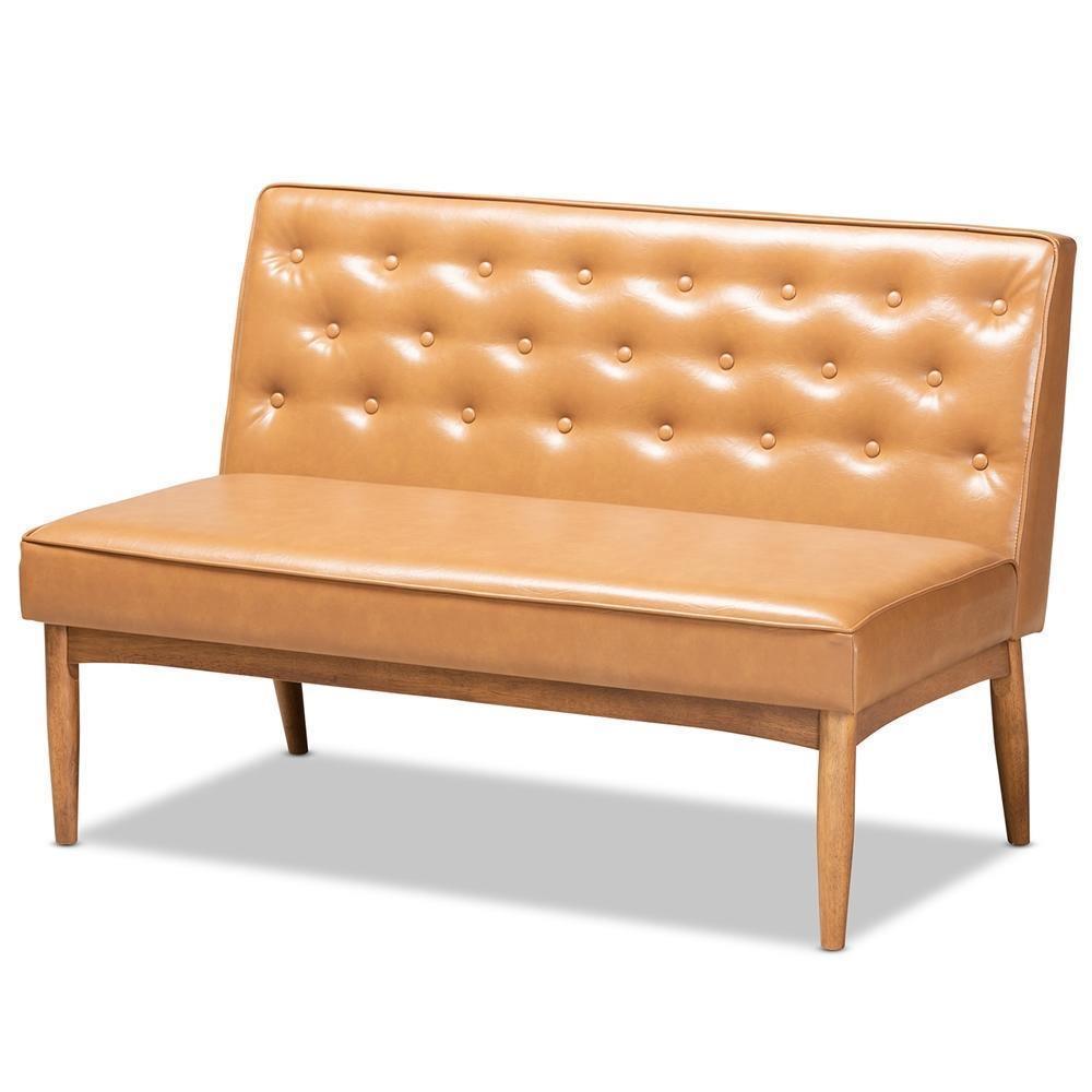 Riordan Mid-Century Modern Tan Faux Leather Upholstered and Walnut Brown Finished Wood 4-Piece Dining Nook Set FredCo