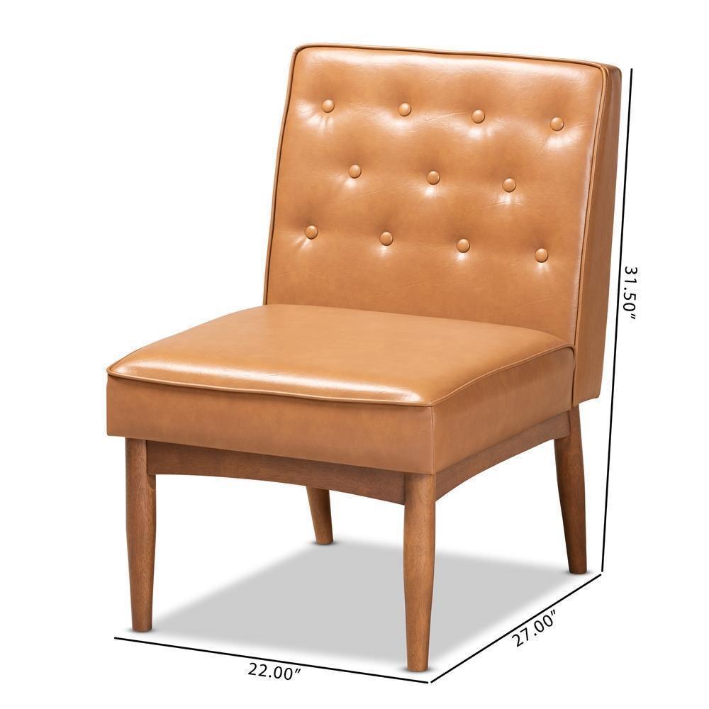 Riordan Mid-Century Modern Tan Faux Leather Upholstered and Walnut Brown Finished Wood Dining Chair FredCo