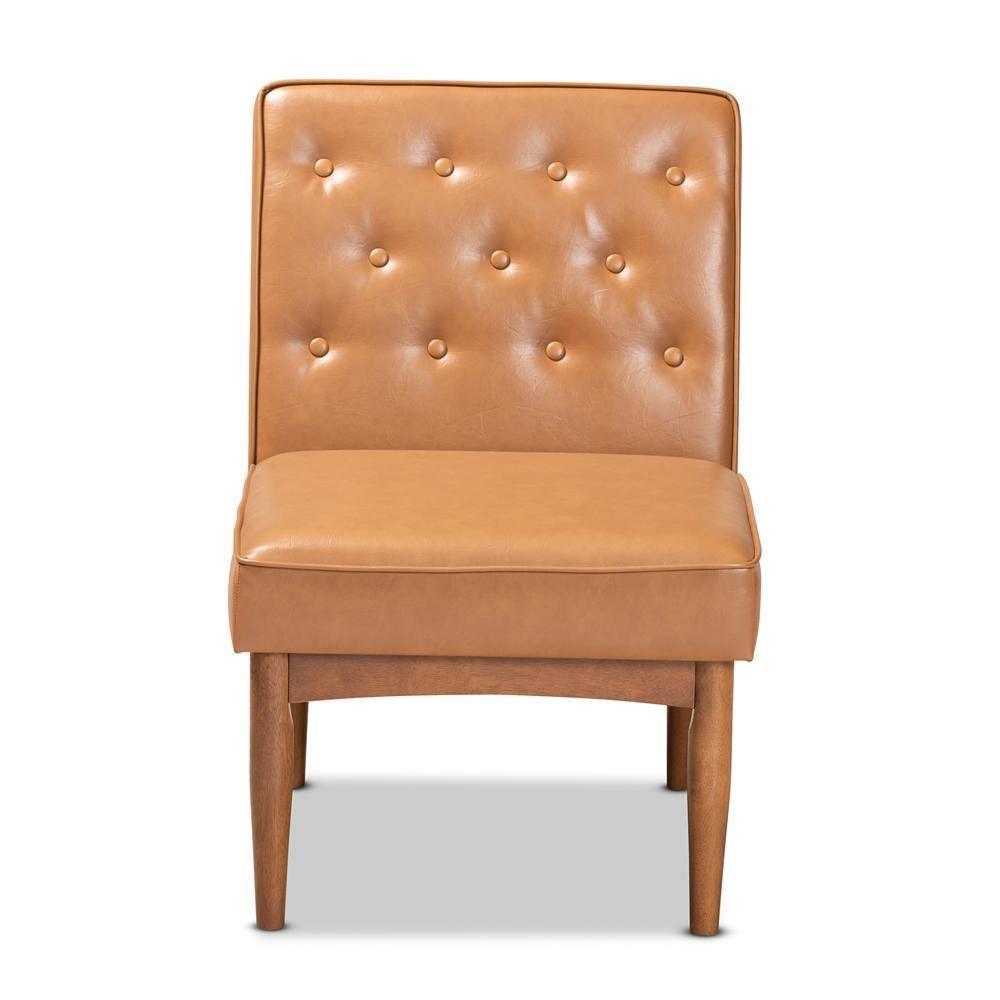 Riordan Mid-Century Modern Tan Faux Leather Upholstered and Walnut Brown Finished Wood Dining Chair FredCo