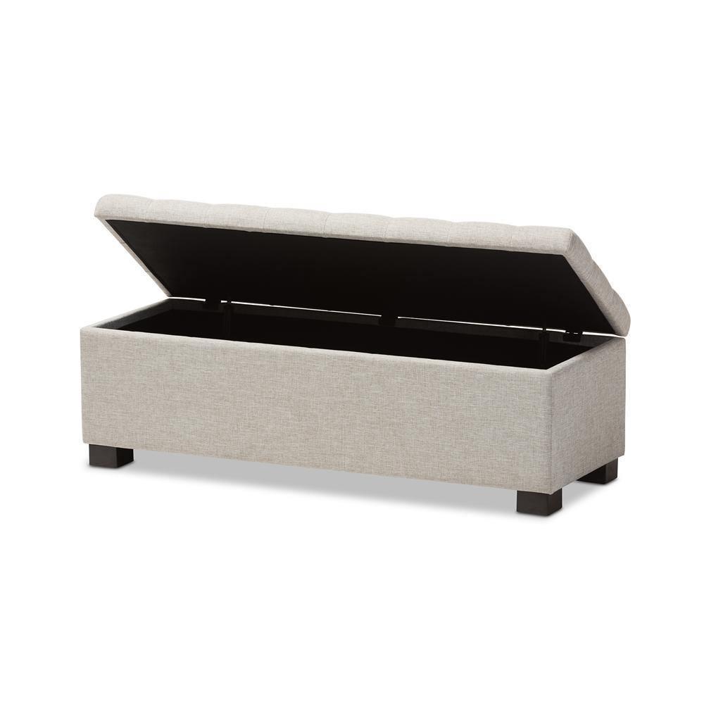 Roanoke Modern and Contemporary Beige Fabric Upholstered Grid-Tufting Storage Ottoman Bench FredCo
