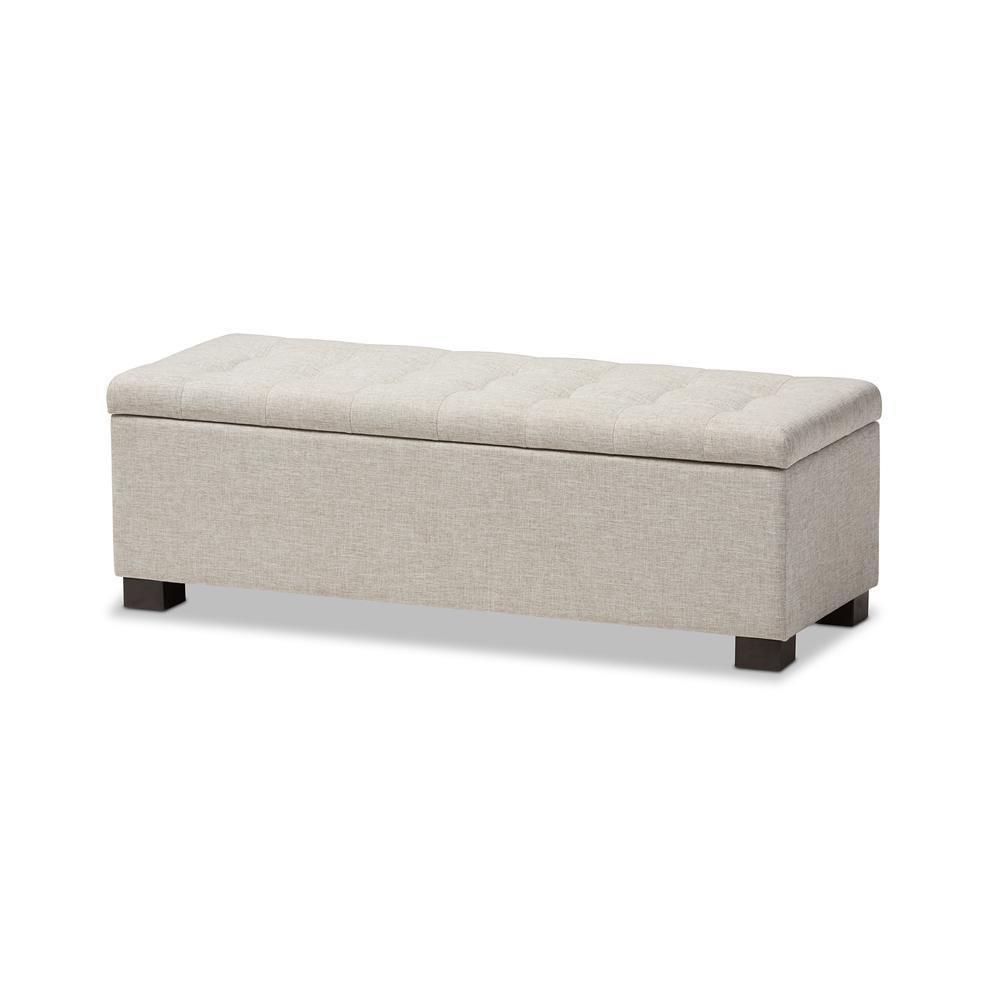 Roanoke Modern and Contemporary Beige Fabric Upholstered Grid-Tufting Storage Ottoman Bench FredCo