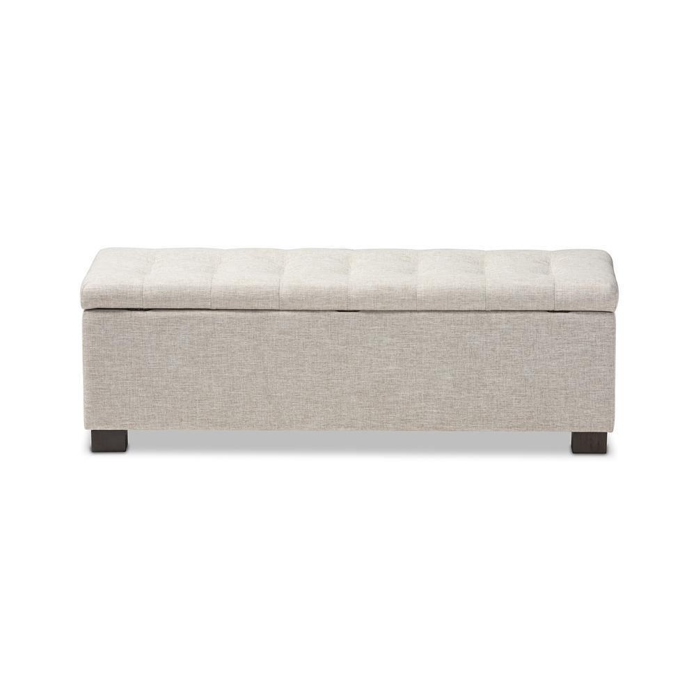Roanoke Modern and Contemporary Beige Fabric Upholstered Grid-Tufting Storage Ottoman Bench FredCo