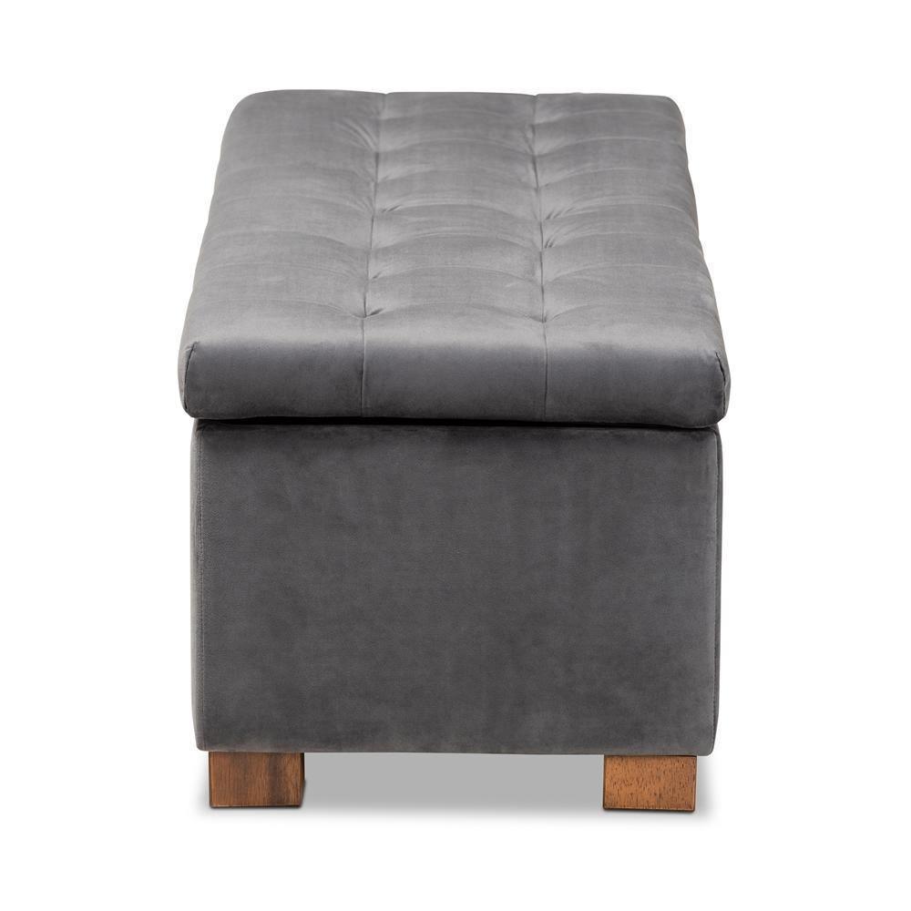 Roanoke Modern and Contemporary Grey Velvet Fabric Upholstered Grid-Tufted Storage Ottoman Bench FredCo