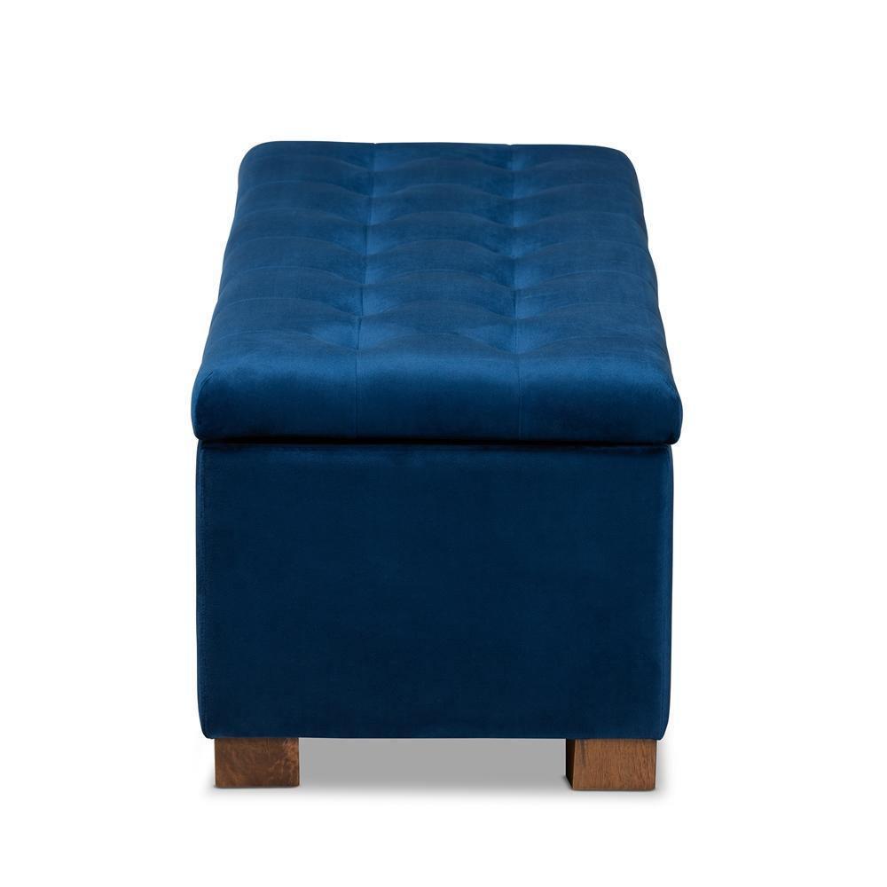 Roanoke Modern and Contemporary Navy Blue Velvet Fabric Upholstered Grid-Tufted Storage Ottoman Bench FredCo