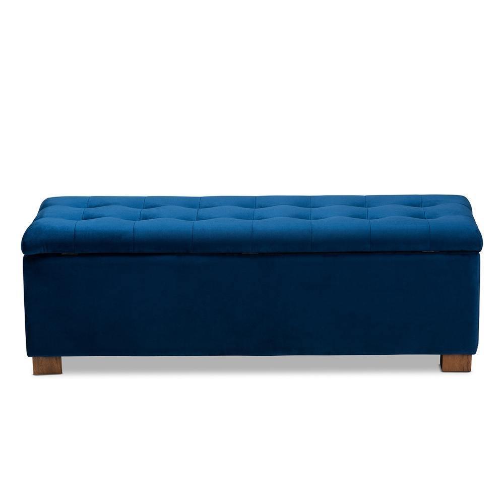 Roanoke Modern and Contemporary Navy Blue Velvet Fabric Upholstered Grid-Tufted Storage Ottoman Bench FredCo