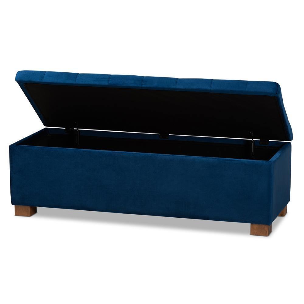 Roanoke Modern and Contemporary Navy Blue Velvet Fabric Upholstered Grid-Tufted Storage Ottoman Bench FredCo