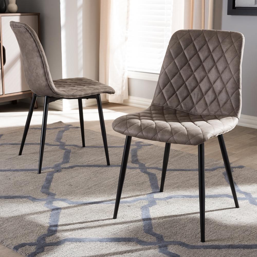 Roberta Mid-Century Modern Light Brown Fabric Upholstered Shell Dining Chair Set of 2 FredCo