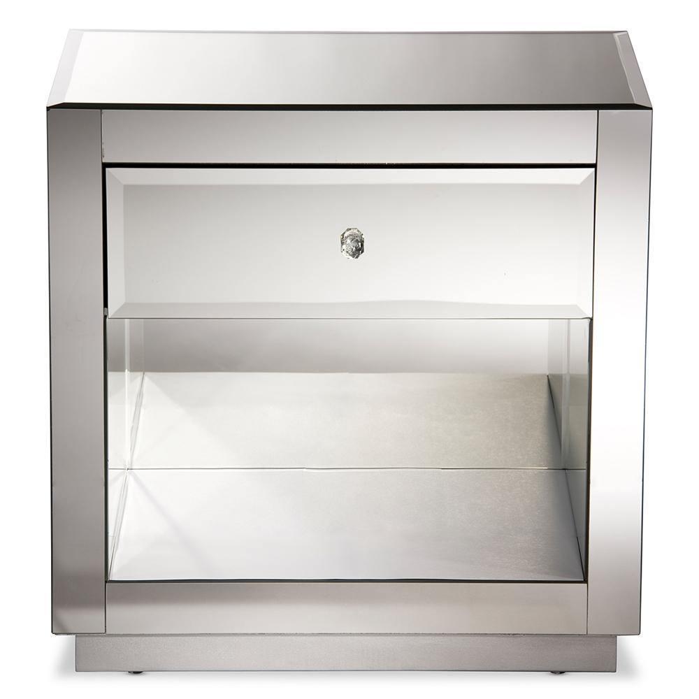 Rochadh Modern and Contemporary Hollywood Glamour Style 1-drawer and 1-shelf Nightstand and Bedside Table FredCo
