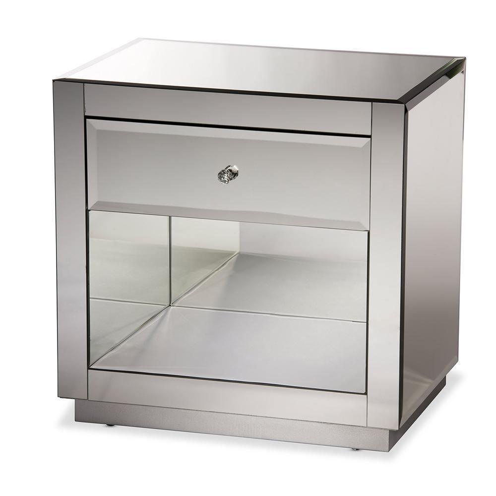 Rochadh Modern and Contemporary Hollywood Glamour Style 1-drawer and 1-shelf Nightstand and Bedside Table FredCo