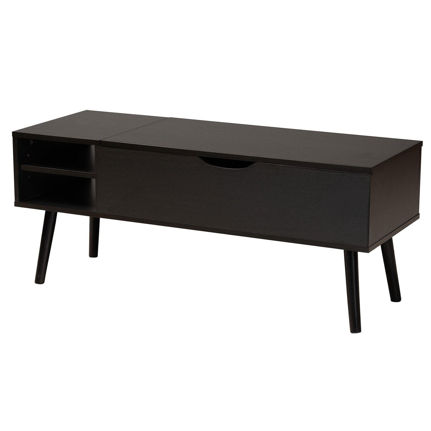 Roden Modern Two-Tone Black and Espresso Brown Finished Wood Coffee Table with Lift-Top Storage Compartment FredCo