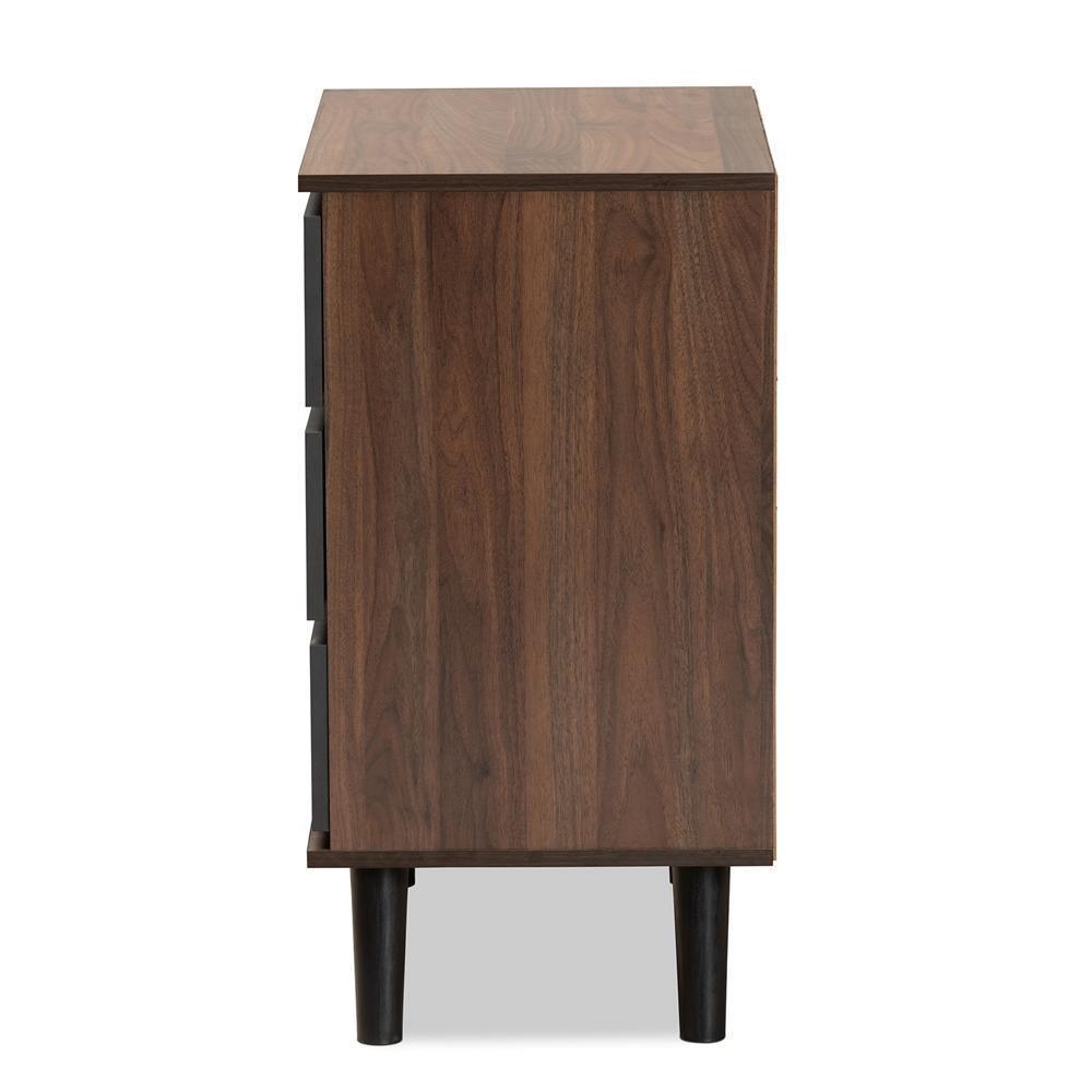 Roldan Modern and Contemporary Two-Tone Walnut and Grey Finished Wood 3-Drawer Bedroom Chest FredCo