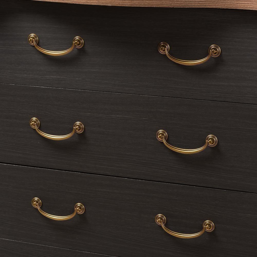 Romilly Country Cottage Farmhouse Black and Oak-Finished Wood 5-Drawer Chest FredCo