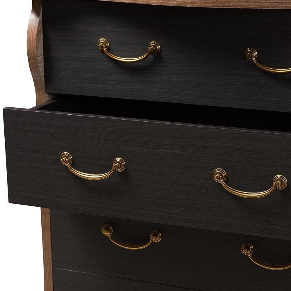 Romilly Country Cottage Farmhouse Black and Oak-Finished Wood 5-Drawer Chest FredCo