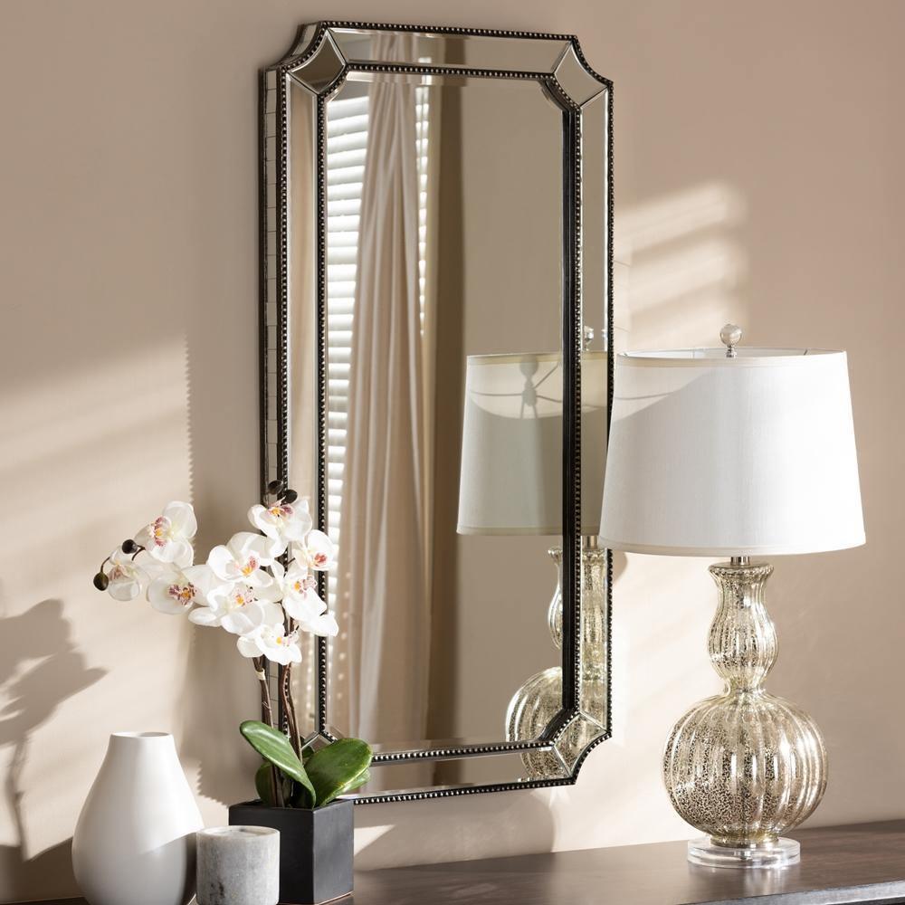Romina Art Deco Antique Silver Finished Accent Wall Mirror FredCo