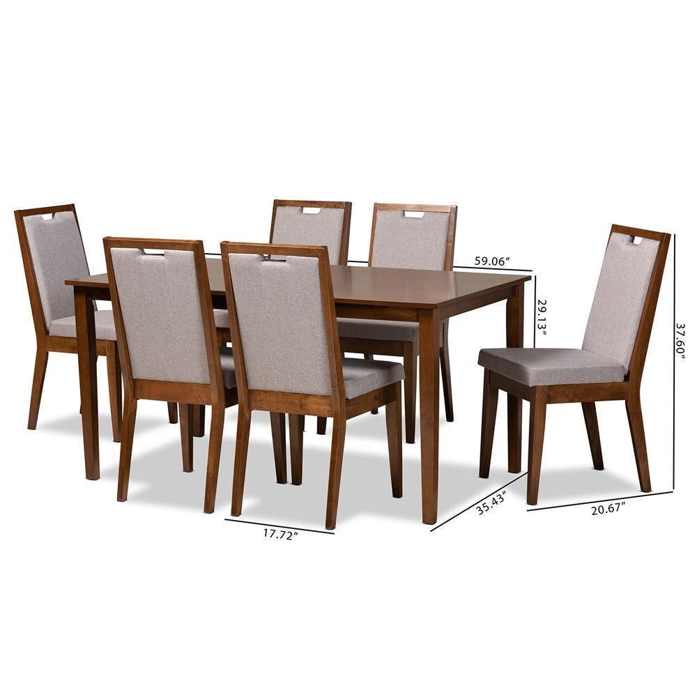 Rosa Modern and Contemporary Grey Fabric Upholstered and Walnut Brown Finished Wood 7-Piece Dining Set FredCo