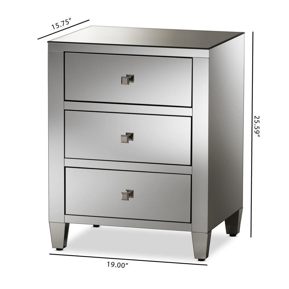 Rosalind Hollywood Regency Glamour Style Mirrored 3-Drawer Nightstand (Set of 2) FredCo