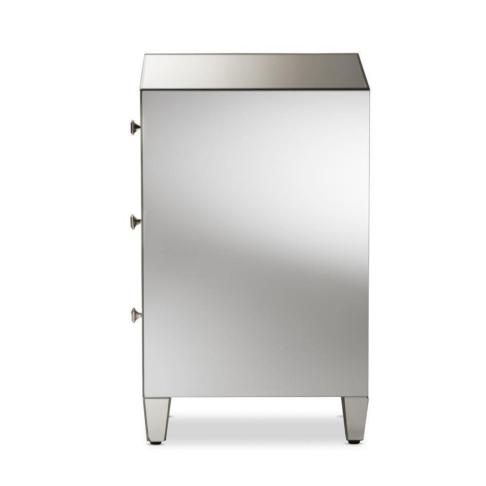 Rosalind Hollywood Regency Glamour Style Mirrored 3-Drawer Nightstand (Set of 2) FredCo