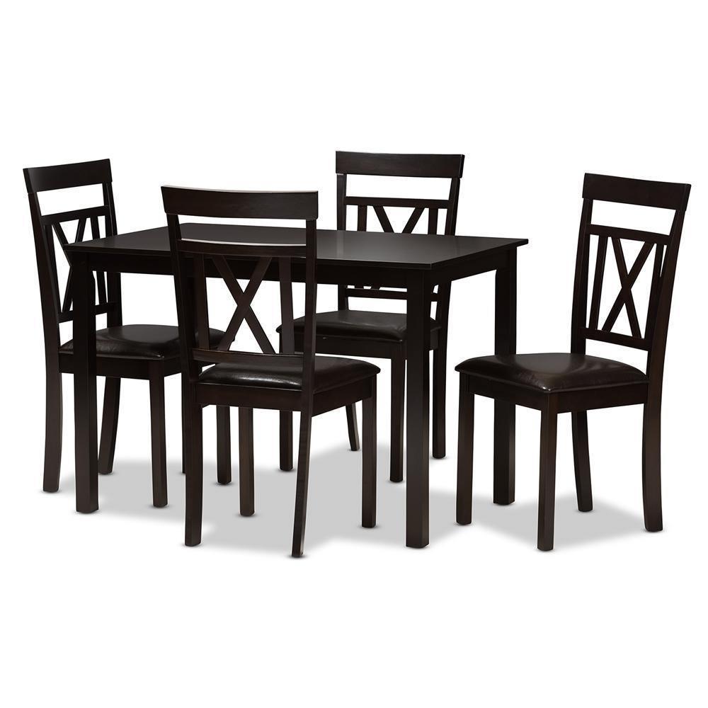 Rosie Modern and Contemporary Dark Brown Faux Leather Upholstered 5-Piece Dining Set FredCo