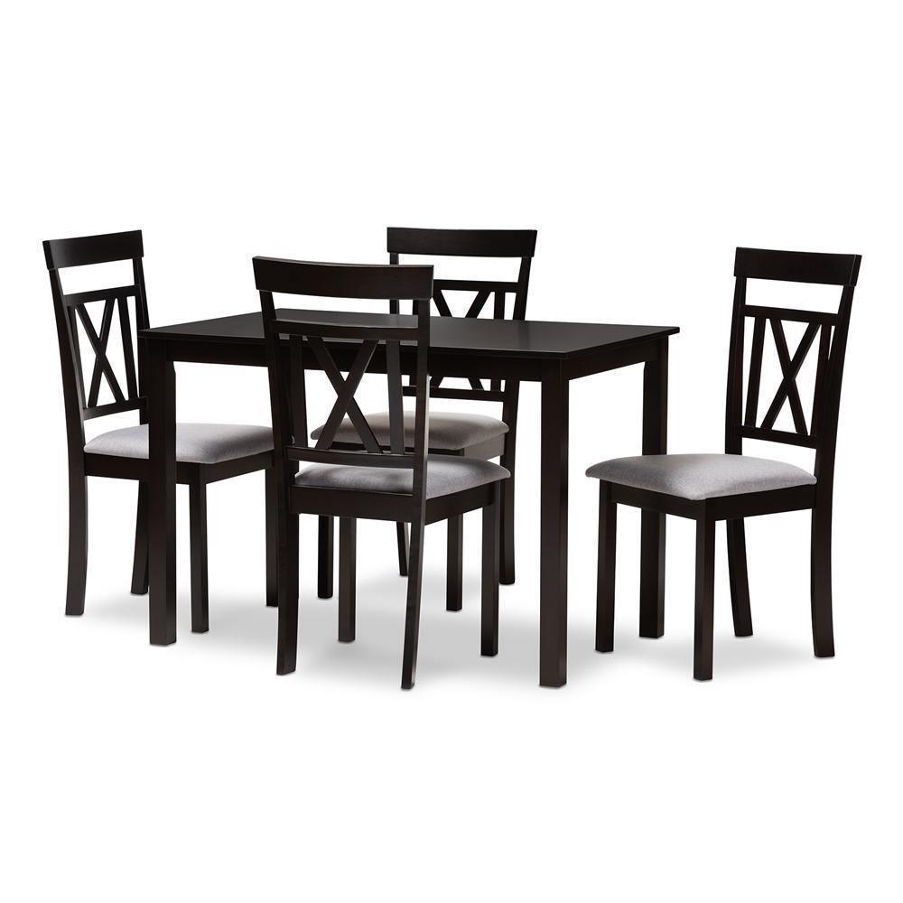 Rosie Modern and Contemporary Espresso Brown Finished and Grey Fabric Upholstered 5-Piece Dining Set FredCo