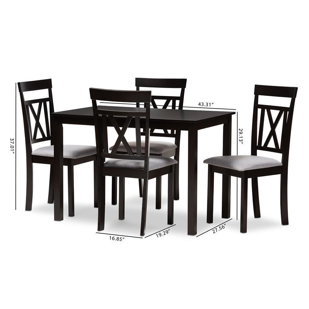 Rosie Modern and Contemporary Espresso Brown Finished and Grey Fabric Upholstered 5-Piece Dining Set FredCo