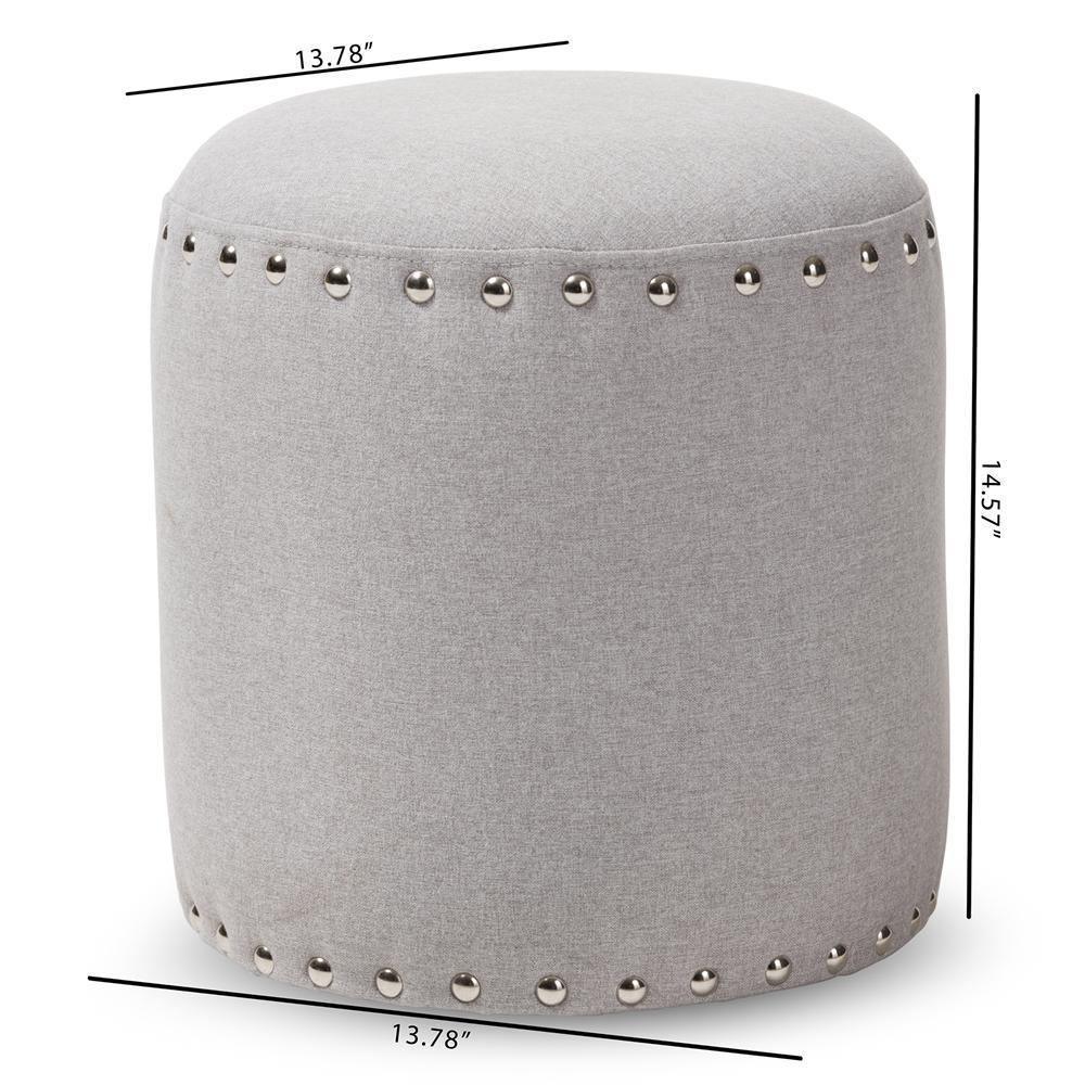 Rosine Modern and Contemporary Light Grey Fabric Upholstered Nail Trim Ottoman FredCo