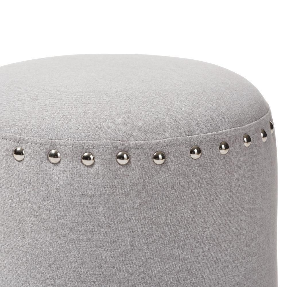 Rosine Modern and Contemporary Light Grey Fabric Upholstered Nail Trim Ottoman FredCo