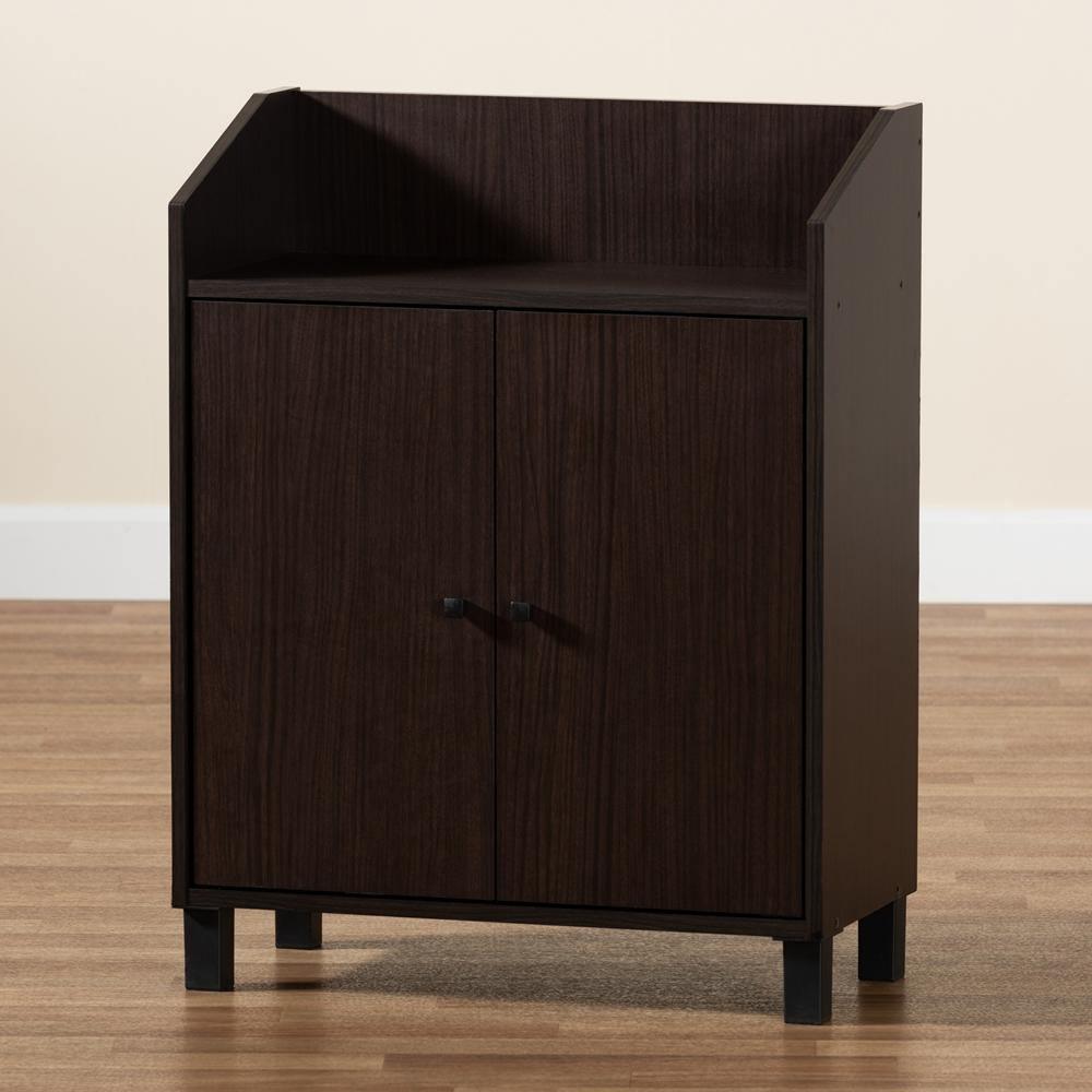 Rossin Modern and Contemporary Dark Brown Finished Wood 2-Door Entryway Shoe Storage Cabinet with Top Shelf FredCo