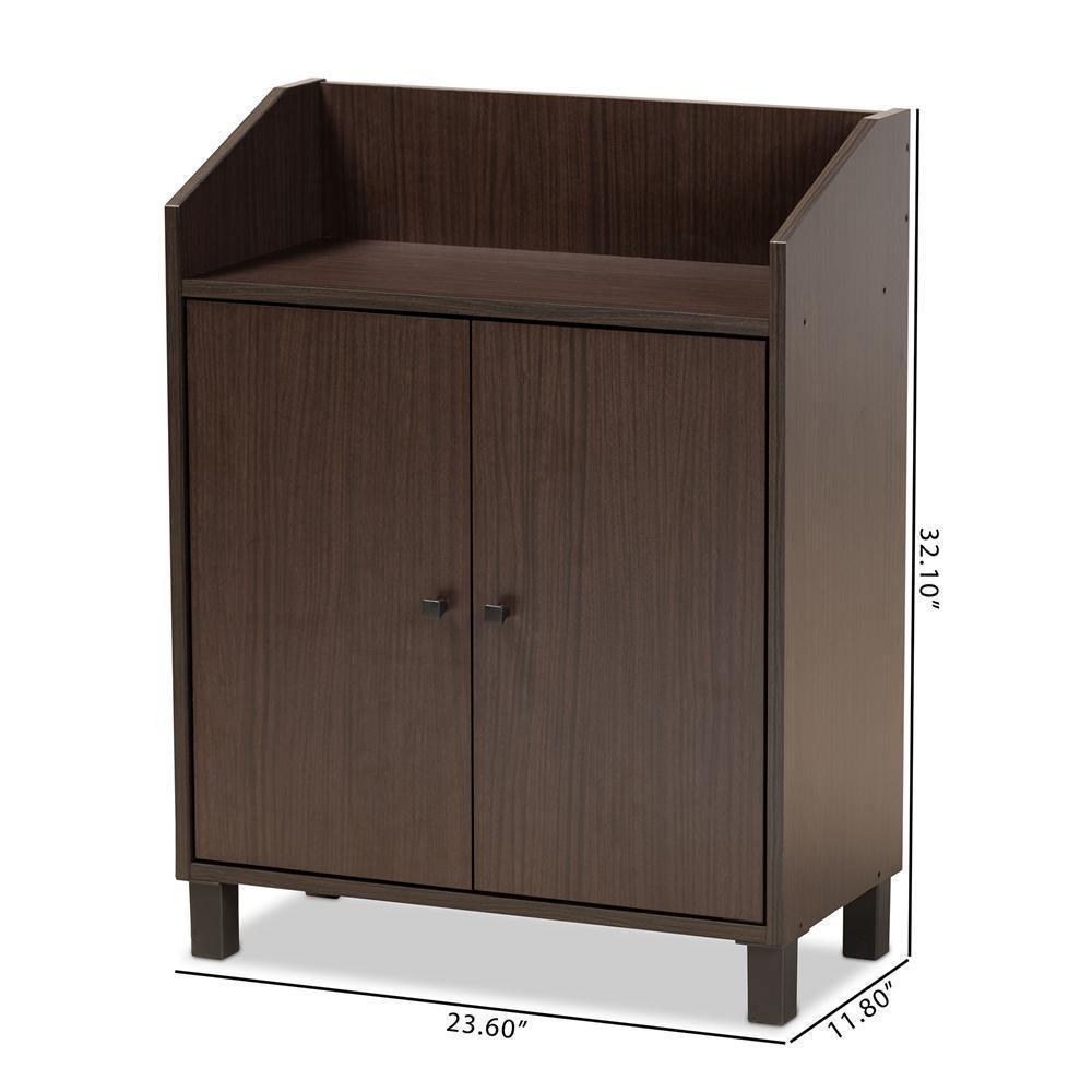 Rossin Modern and Contemporary Dark Brown Finished Wood 2-Door Entryway Shoe Storage Cabinet with Top Shelf FredCo