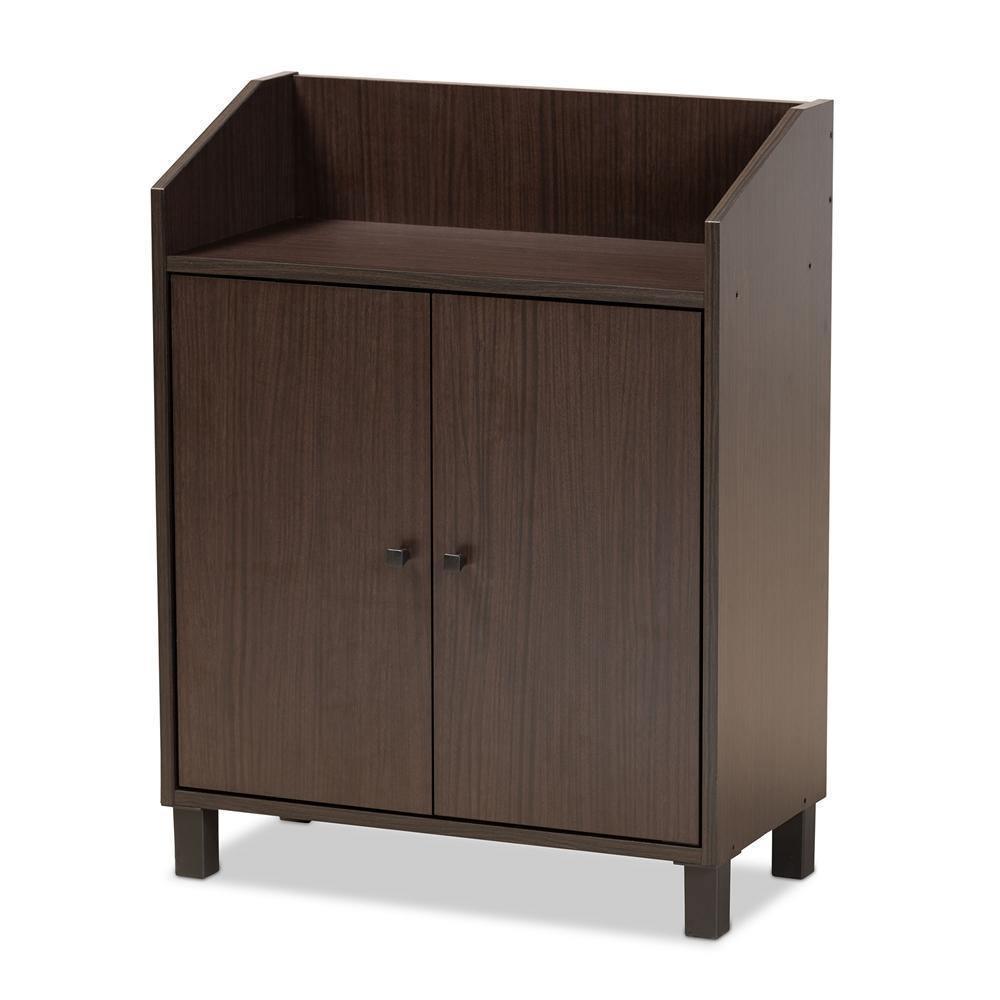 Rossin Modern and Contemporary Dark Brown Finished Wood 2-Door Entryway Shoe Storage Cabinet with Top Shelf FredCo