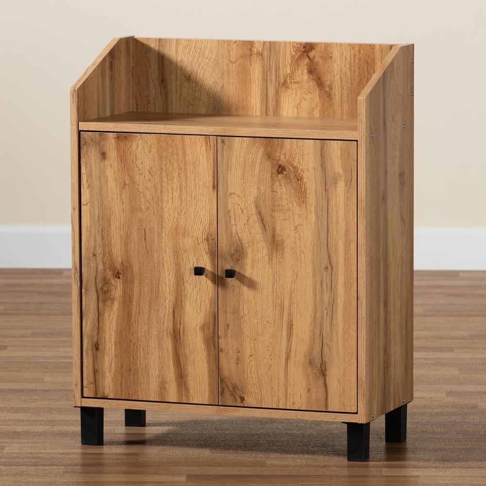 Rossin Modern and Contemporary Oak Brown Finished Wood 2-Door Entryway Shoe Storage Cabinet with Top Shelf FredCo